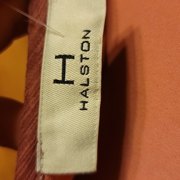 Halston Pintucked Georgette Blouson Ginko Dress Bracelet Sleeve Flounce SzL Pink - Picture 9 of 9